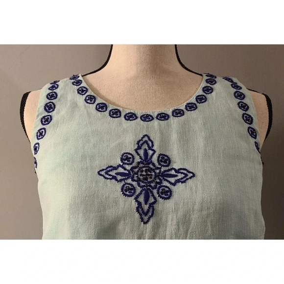 WOMENS VINEYARD VINES LINEN EMBROIDERED BEADED SLEEVELESS DRESS SZ 2 - Picture 2 of 6